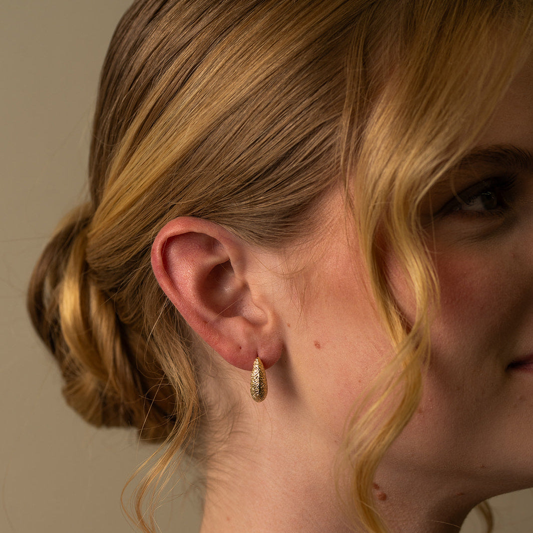 Textured Gold Teardrop Stud Earrings