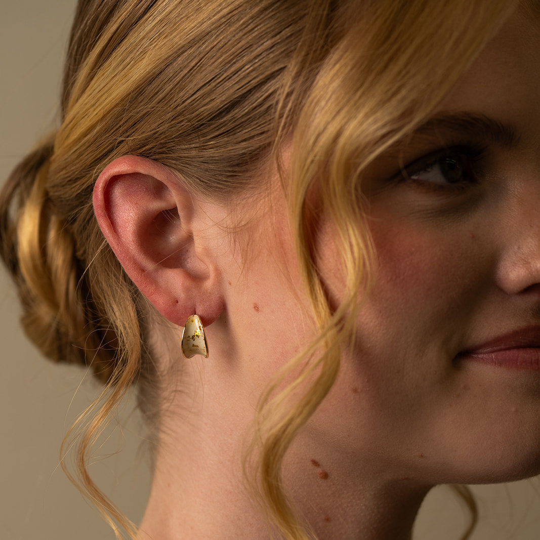 White and Gold Enamel Stud Earrings