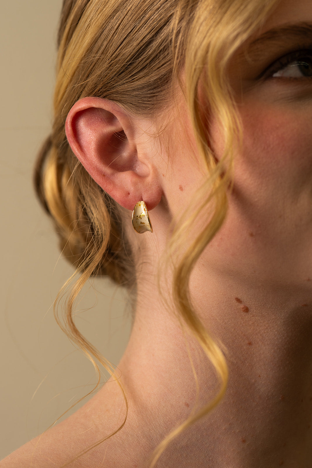 White and Gold Enamel Stud Earrings