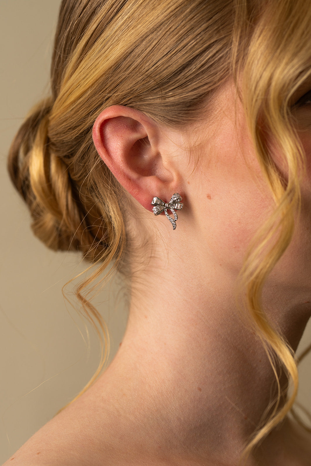 Sparkling Silver Bow Stud Earrings