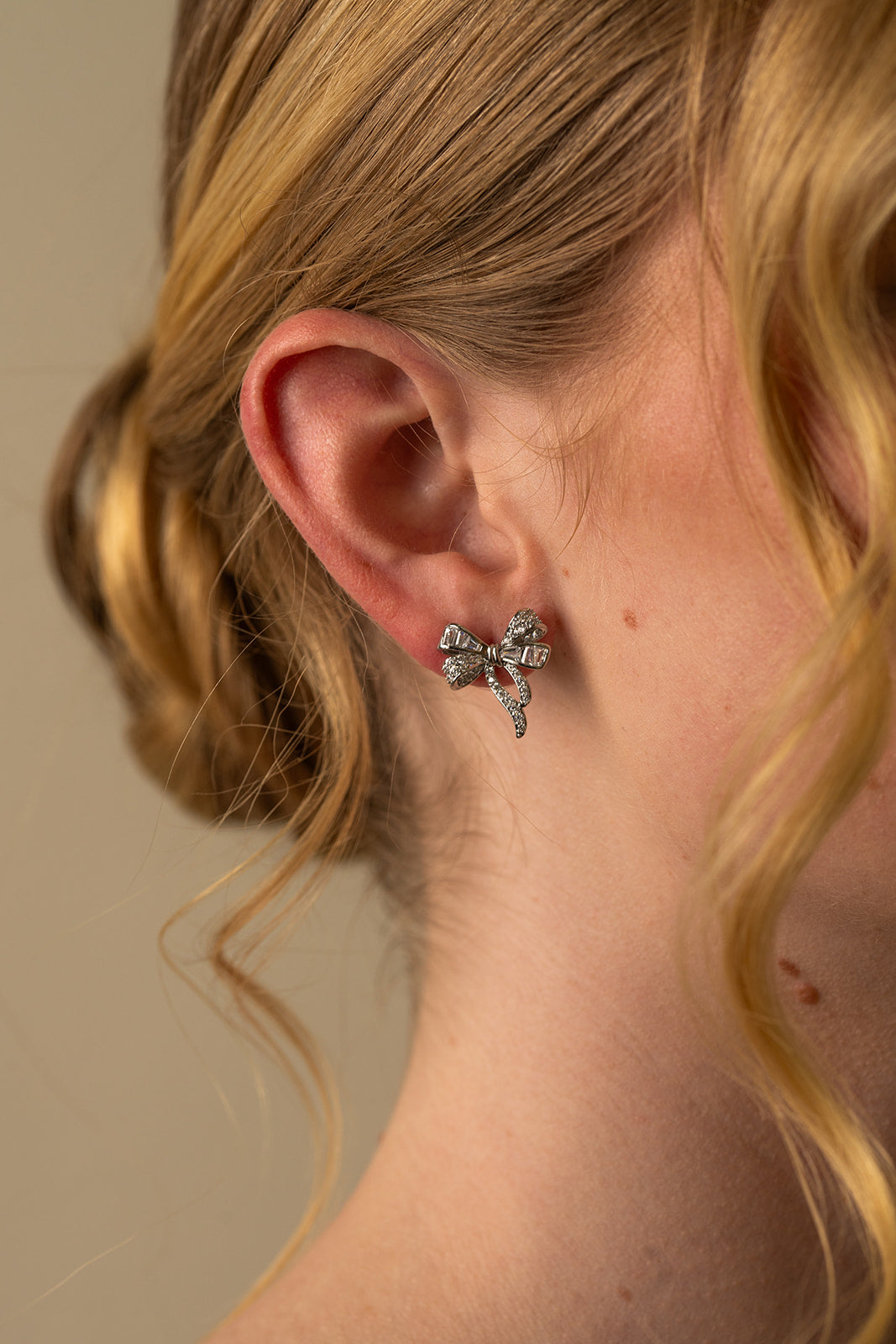 Sparkling Silver Bow Stud Earrings