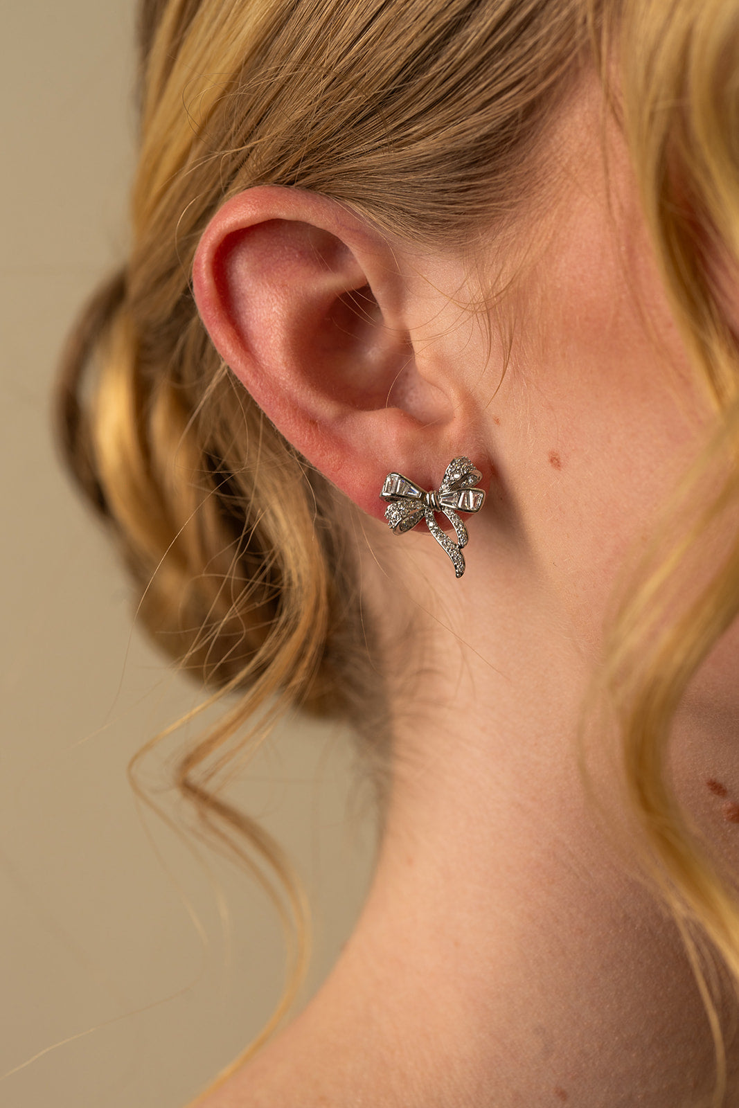 Sparkling Silver Bow Stud Earrings