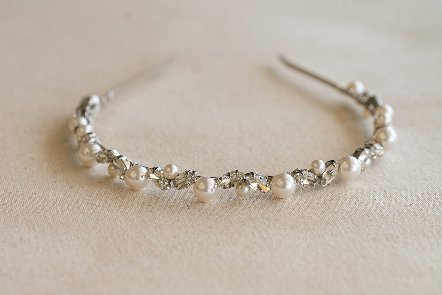 Rhinestone and Pearl Bridal Headband – Glam Wedding Hair Piece