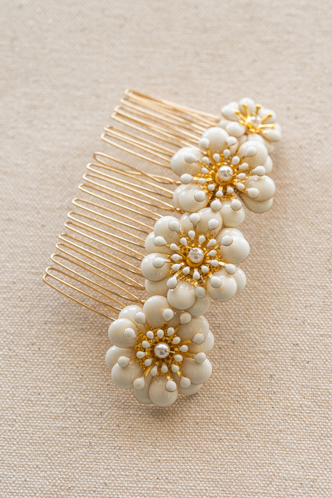 White and Gold Floral Comb - Bridal hair pice, wedding hair piece, barrettes