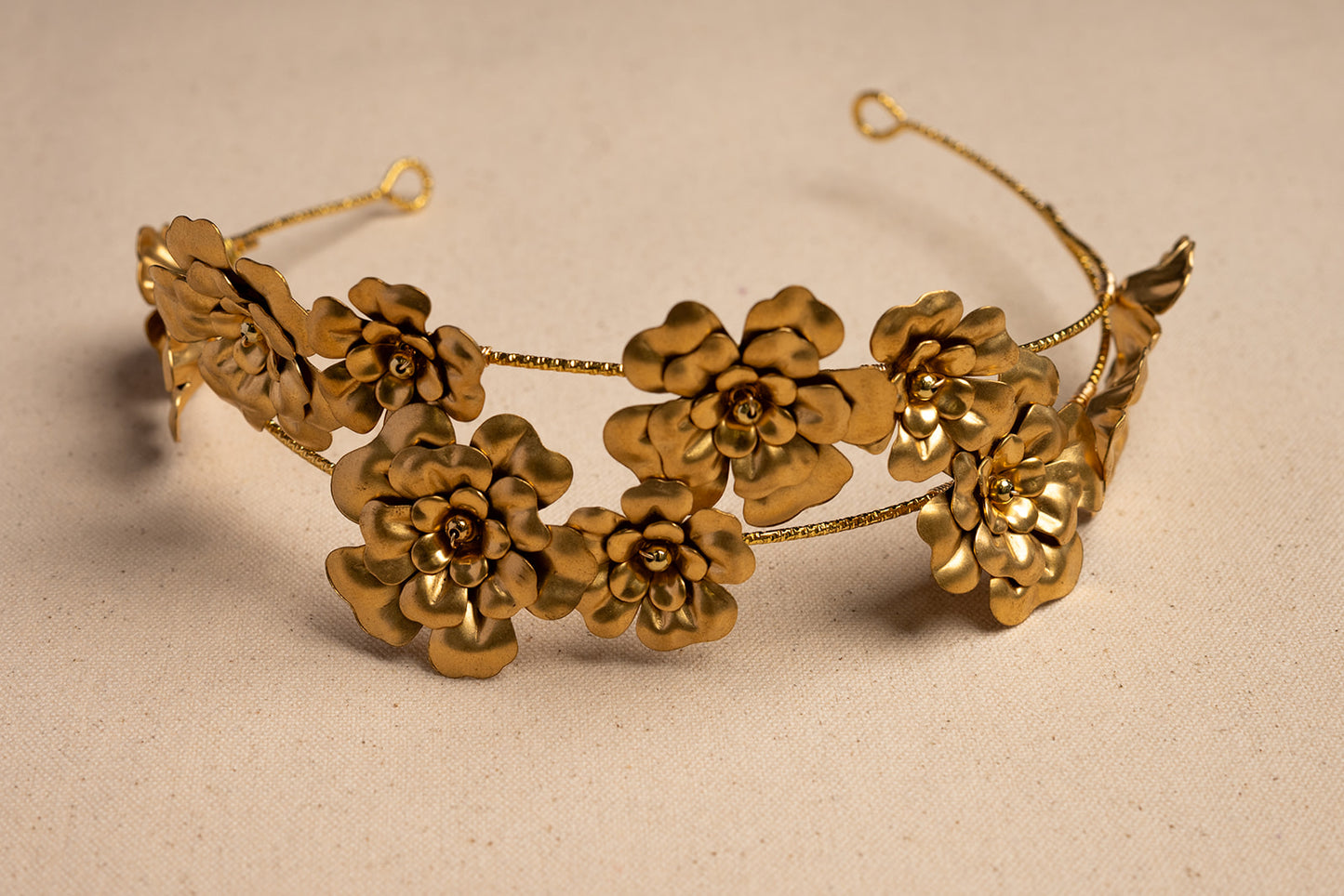 Double Vine Golden Flower Crown – Bridal Wedding Hair Piece