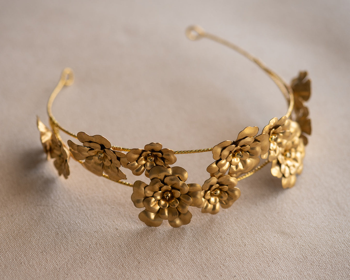 Double Vine Golden Flower Crown – Bridal Wedding Hair Piece