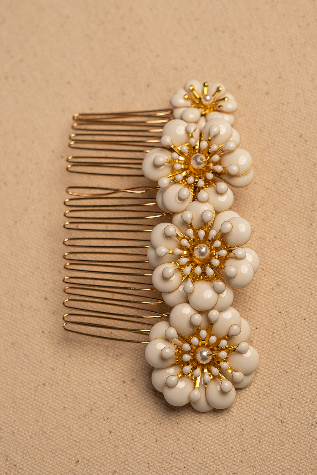 White and Gold Floral Comb - Bridal hair pice, wedding hair piece, barrettes