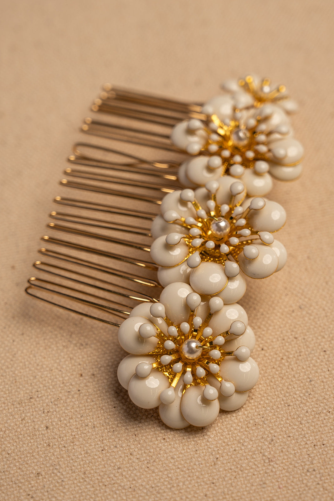 White and Gold Floral Comb - Bridal hair pice, wedding hair piece, barrettes