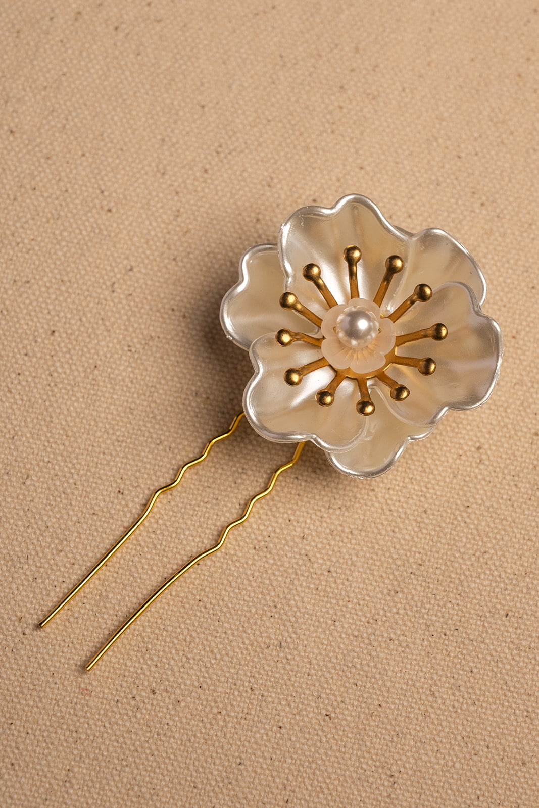 Ruffled Flower Gold and White Hairpins - Bridal hair pice, wedding hair piece, barrettes