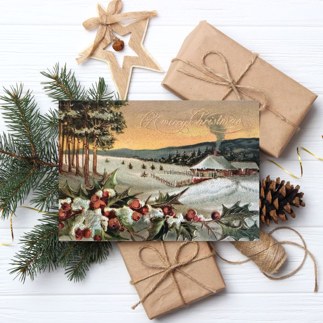 Snowy Forest Vintage Christmas Card  - Holiday Cards, New Years, Vintage Prints, Greeting Cards