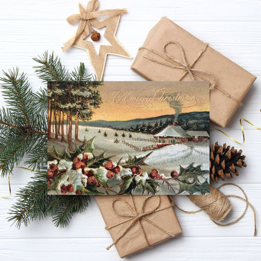 Snowy Forest Vintage Christmas Card  - Holiday Cards, New Years, Vintage Prints, Greeting Cards