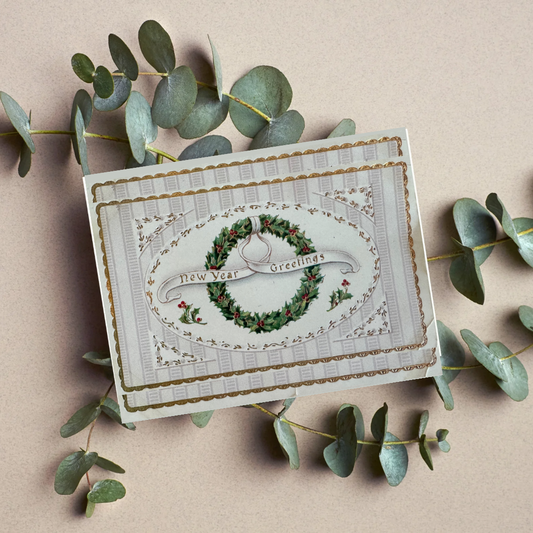 Gold and Green New Years Card,  Vintage Christmas Card  - Holiday Cards, New Years, Vintage Prints, Greeting Cards