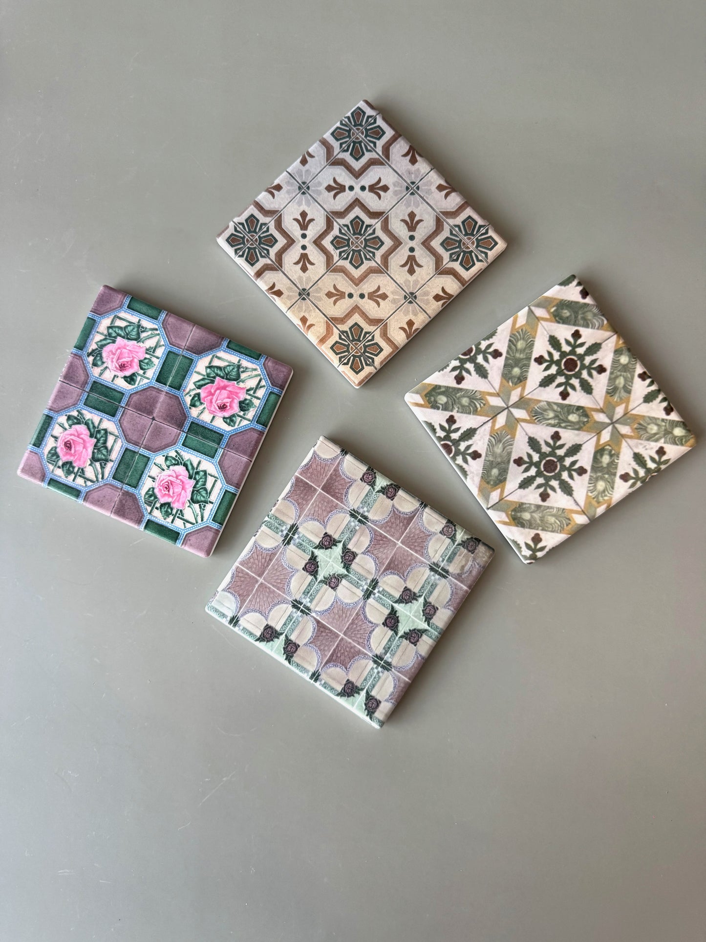 Ceramic Tile Coasters, Vintage Style Set of Four, Moroccan Style