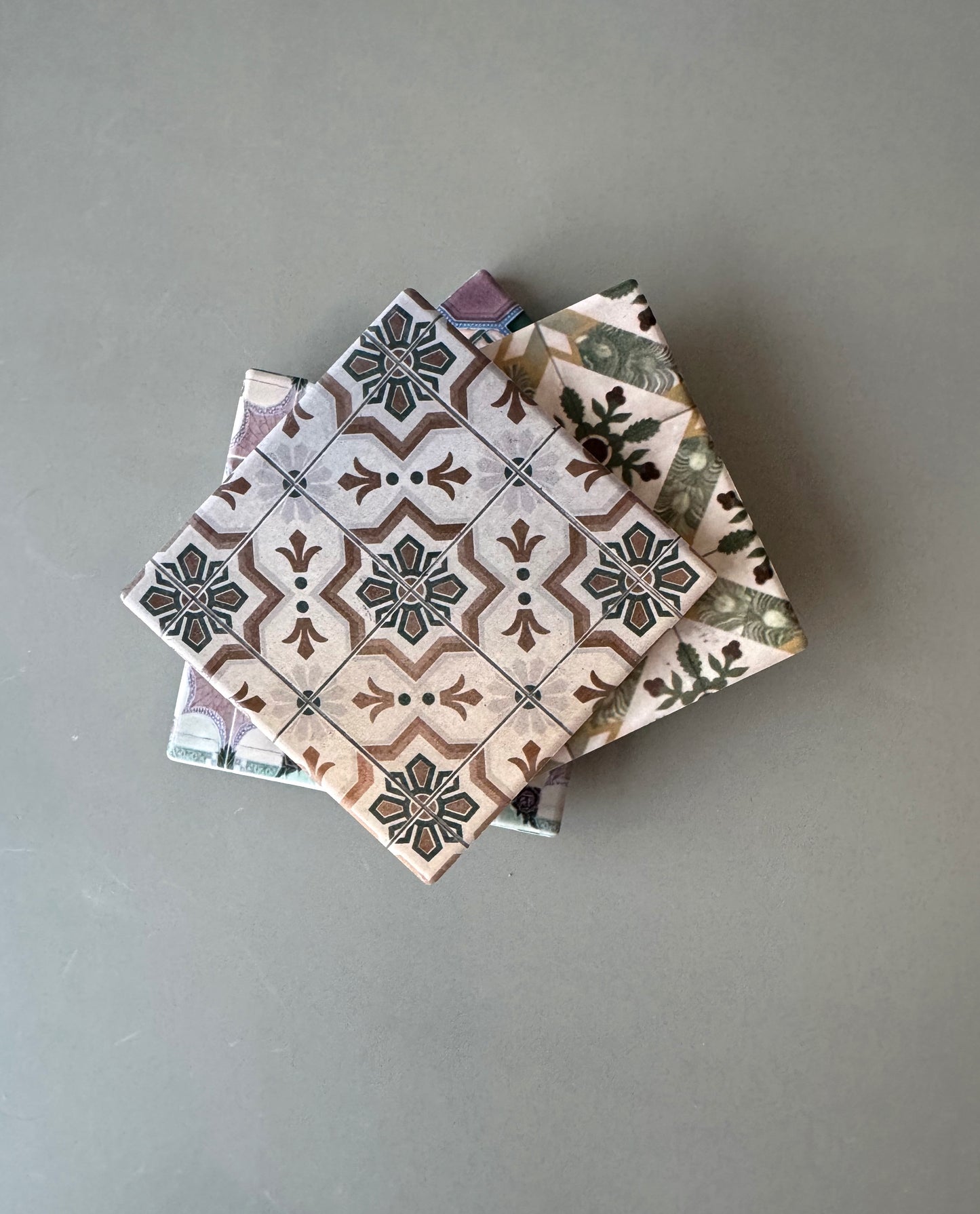 Ceramic Tile Coasters, Vintage Style Set of Four, Moroccan Style