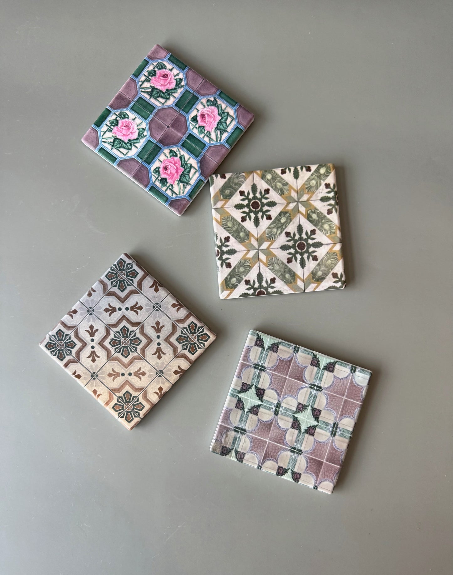Ceramic Tile Coasters, Vintage Style Set of Four, Moroccan Style