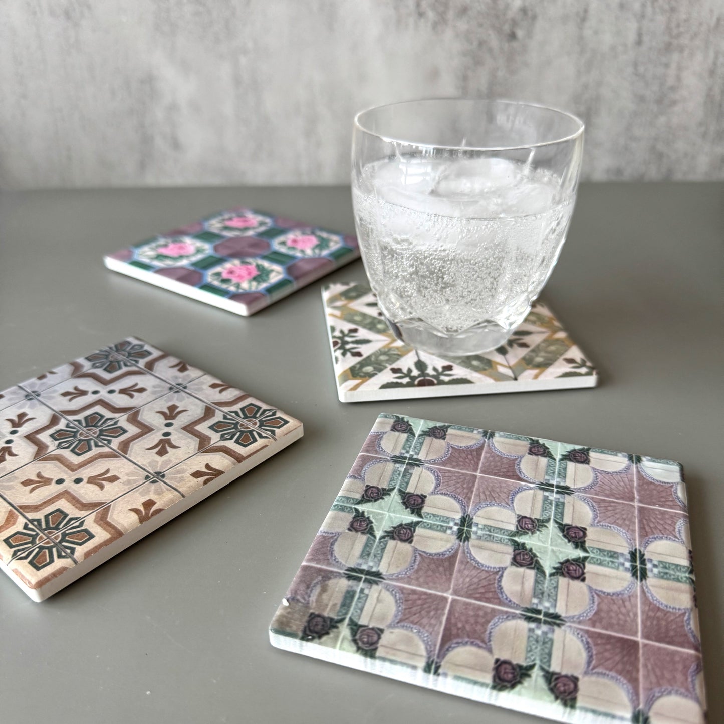 Ceramic Tile Coasters, Vintage Style Set of Four, Moroccan Style
