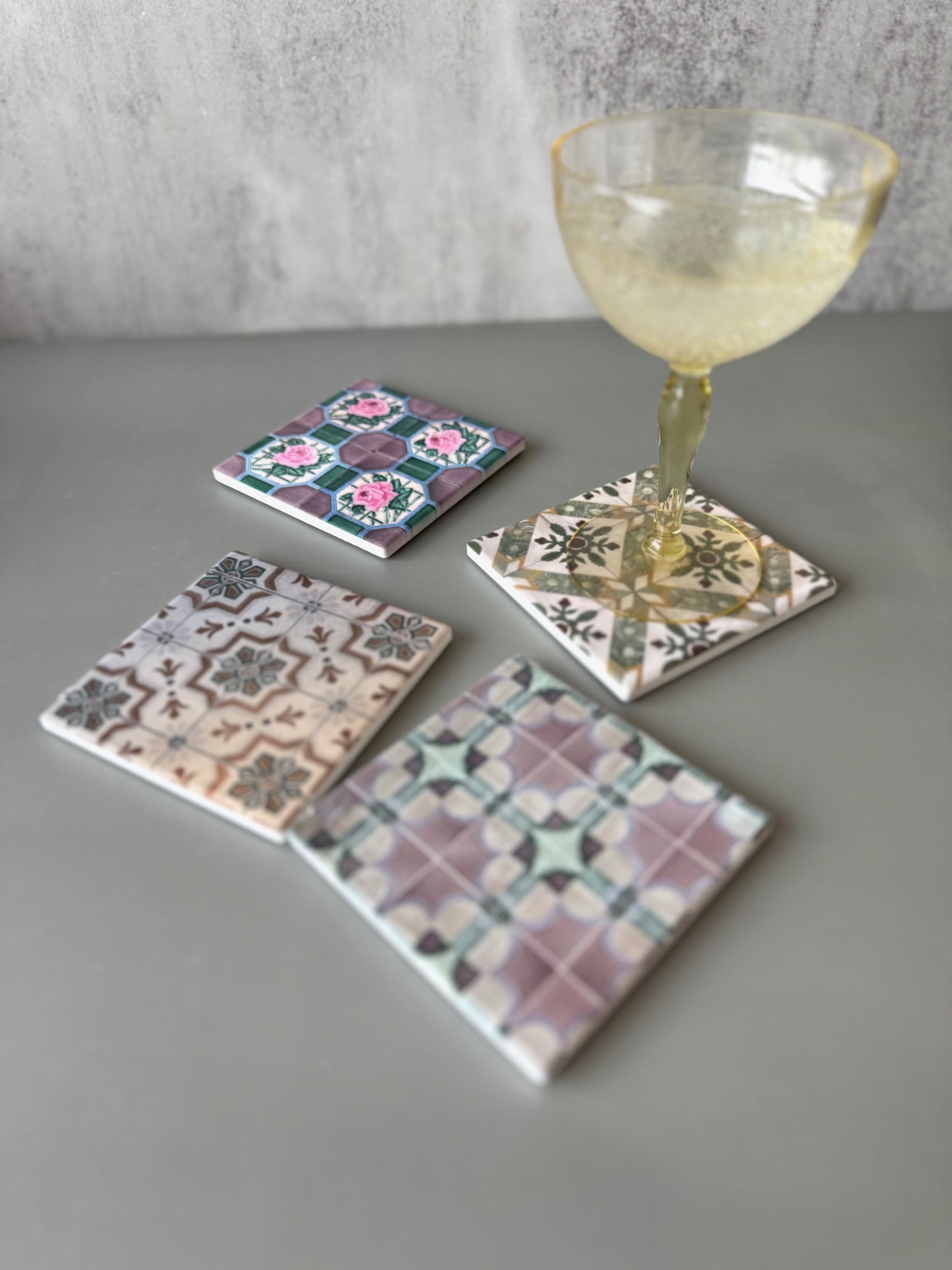 Ceramic Tile Coasters, Vintage Style Set of Four, Moroccan Style