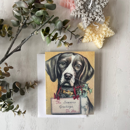 Cute Dog Vintage Christmas Card  - Holiday Cards, New Years, Vintage Prints, Greeting Cards