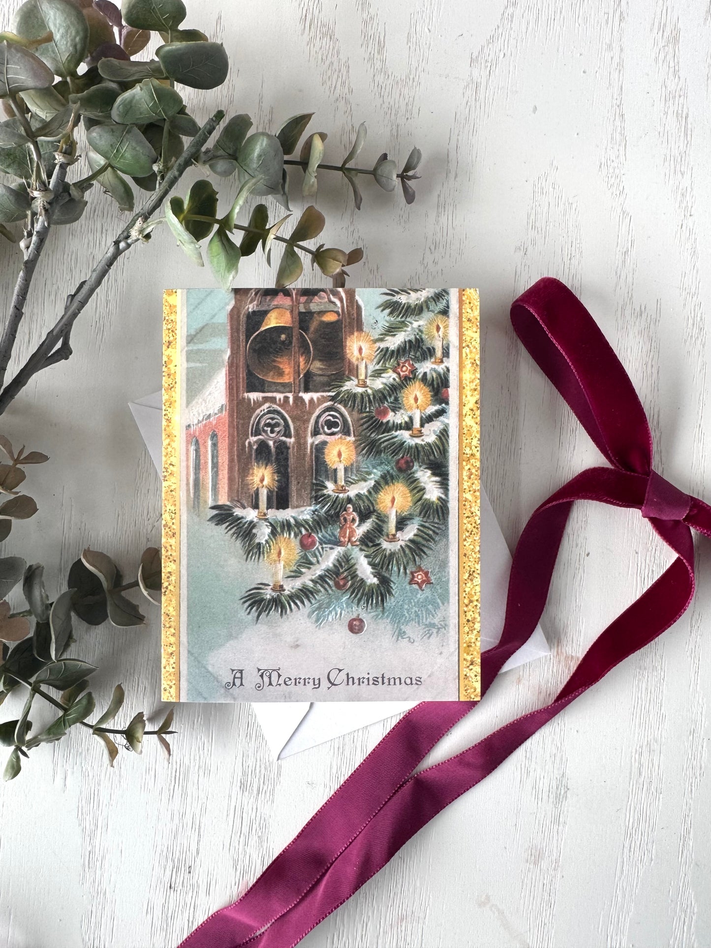 Snowy Candles Vintage Christmas Card  - Holiday Cards, New Years, Vintage Prints, Greeting Cards