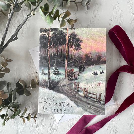 Loving Christmas Wishes,  Vintage Christmas Card  - Holiday Cards, New Years, Vintage Prints, Greeting Cards