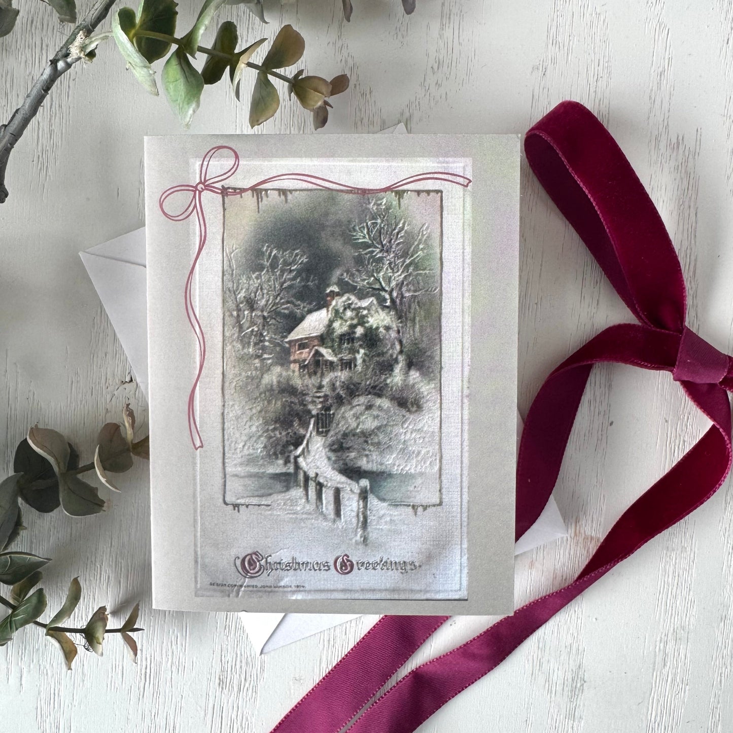 Winter House Vintage Christmas Card  - Holiday Cards, New Years, Vintage Prints, Greeting Cards