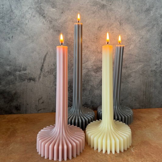 Fluted Abstract Base Taper Candles,  tabletop decor