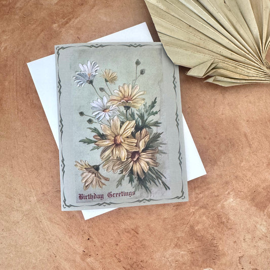 Yellow Floral Vintage Birthday Card