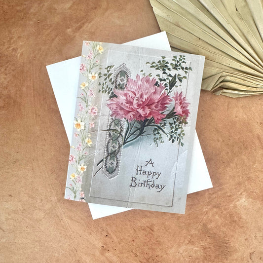 Pink Floral Vintage Birthday Card