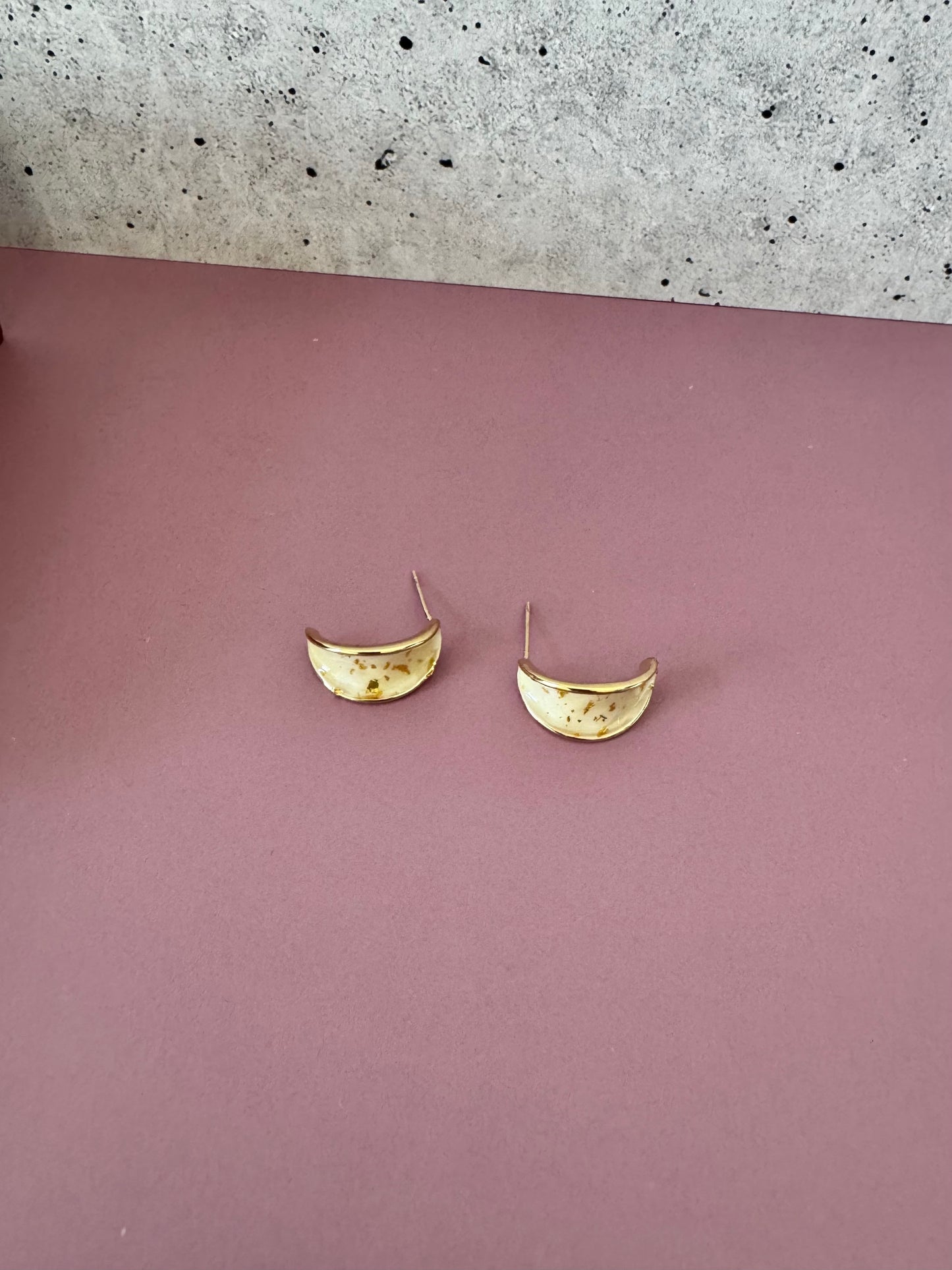 White and Gold Enamel Stud Earrings