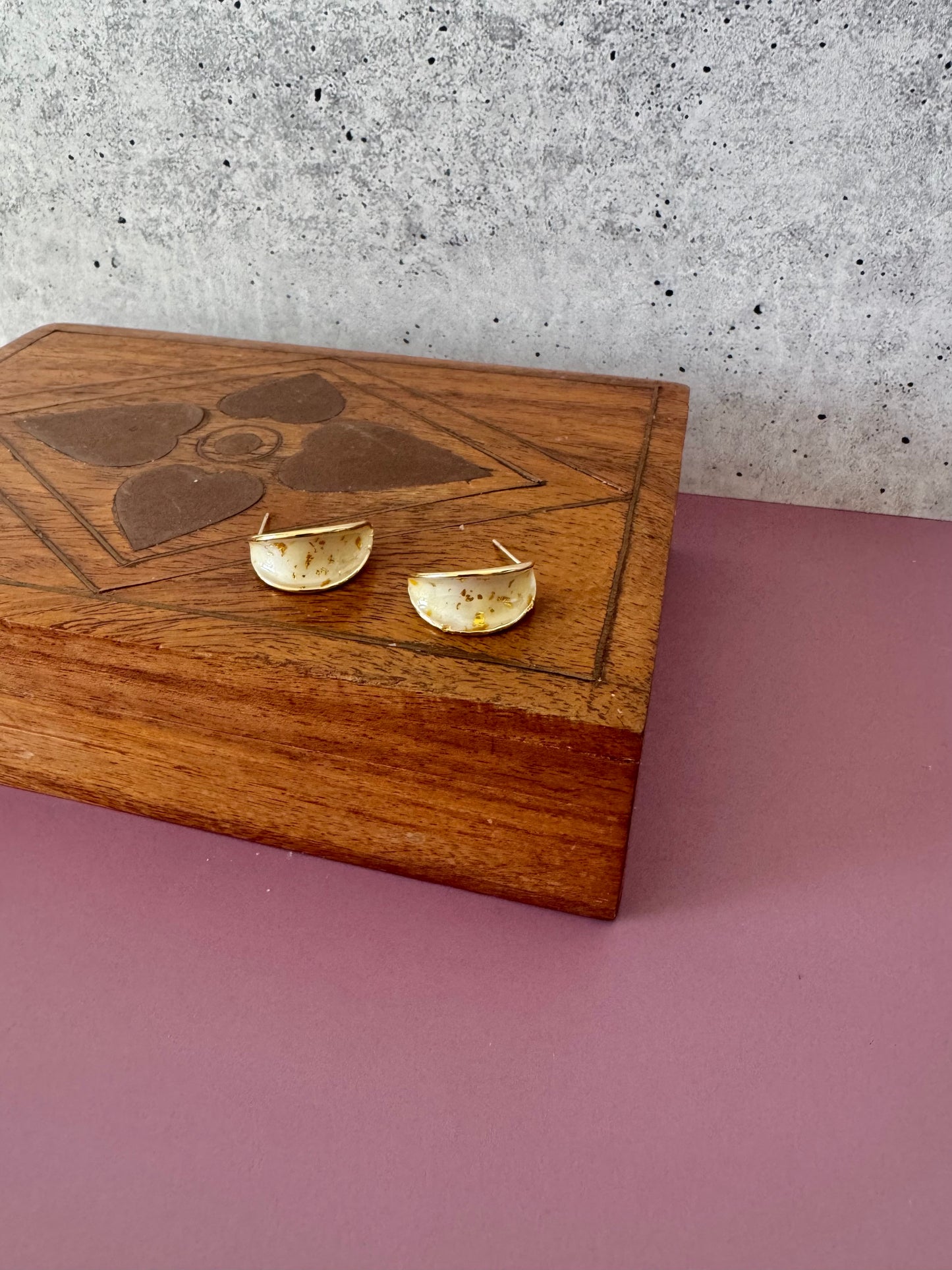 White and Gold Enamel Stud Earrings