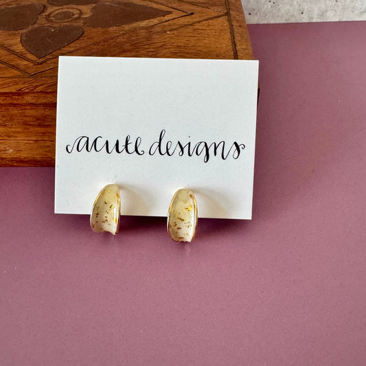 White and Gold Enamel Stud Earrings