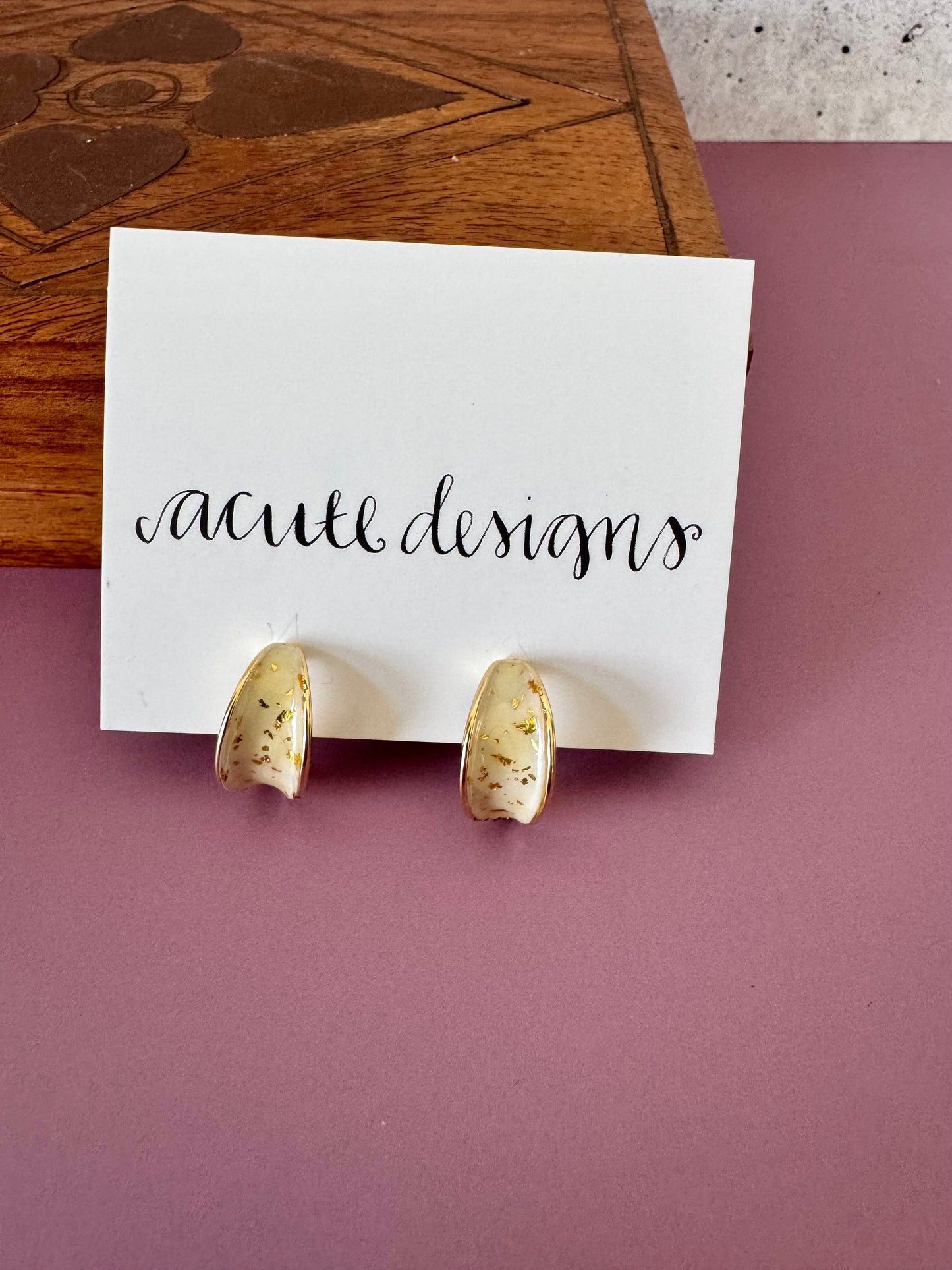 White and Gold Enamel Stud Earrings