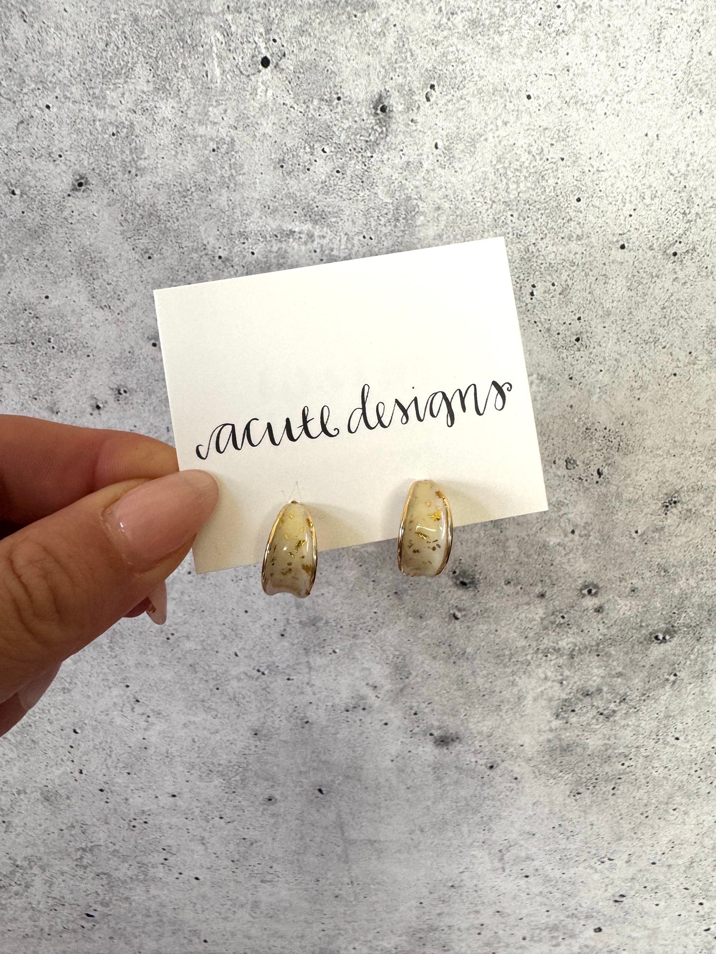 White and Gold Enamel Stud Earrings
