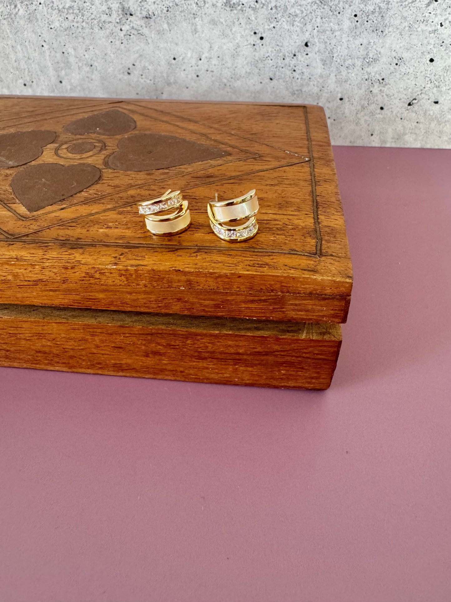 Small Gold and White Hoop Stud Earrings