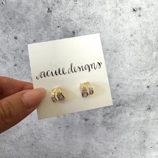 Small Gold and White Hoop Stud Earrings
