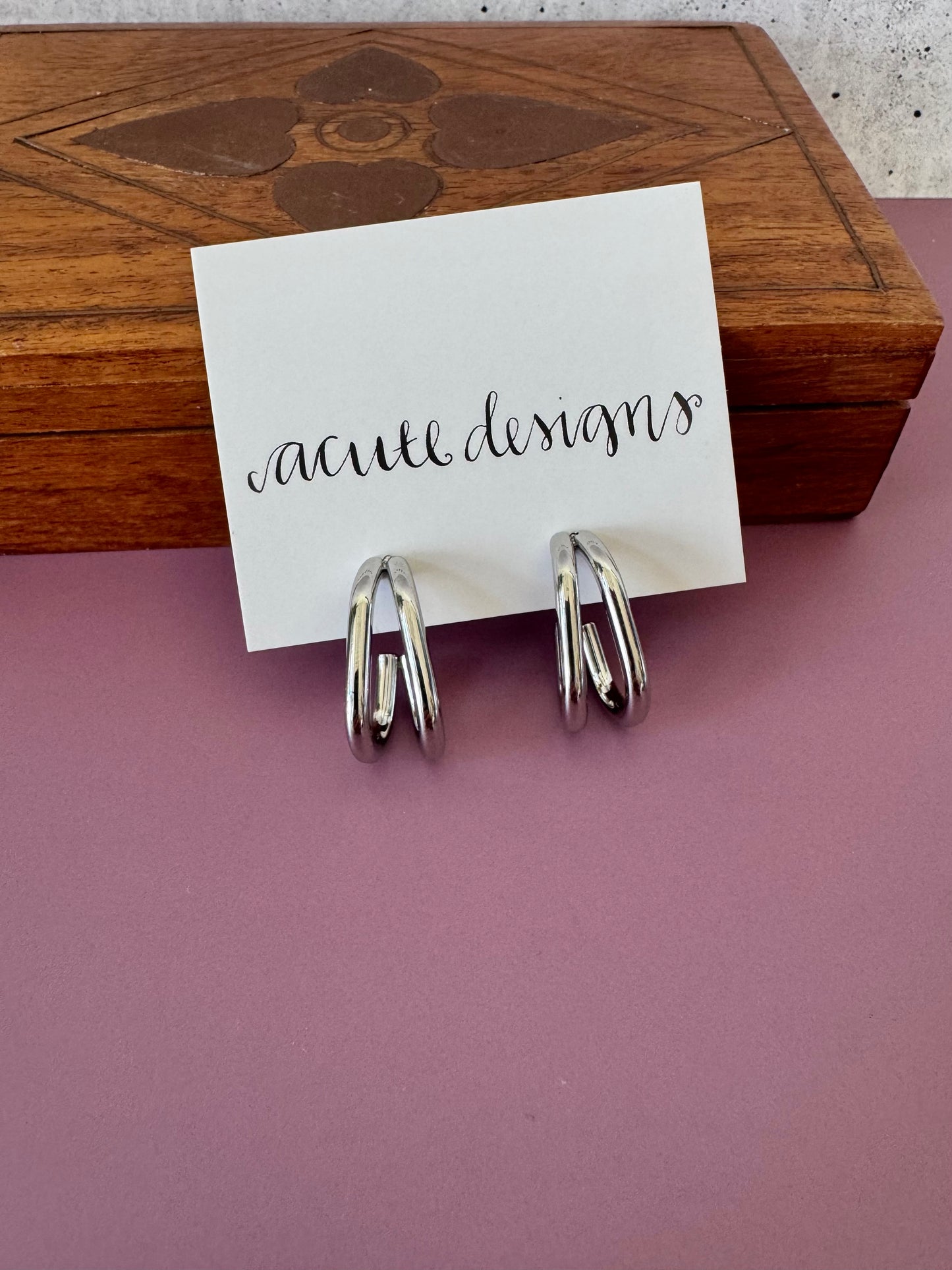 Double Oval Silver Hoop Stud Earrings