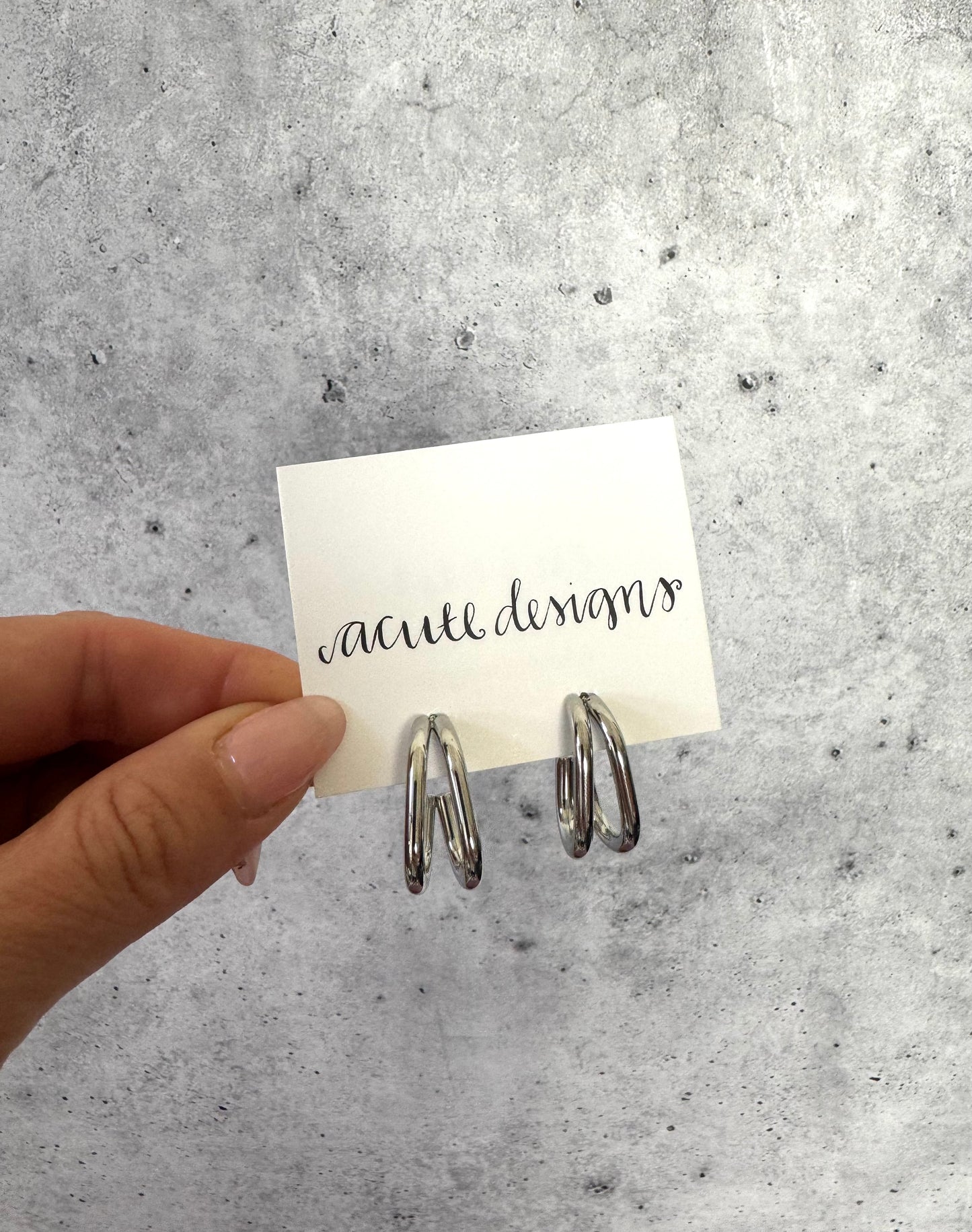 Double Oval Silver Hoop Stud Earrings