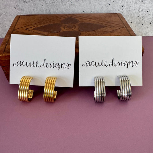 Large Lined Oval Hoop Earrings