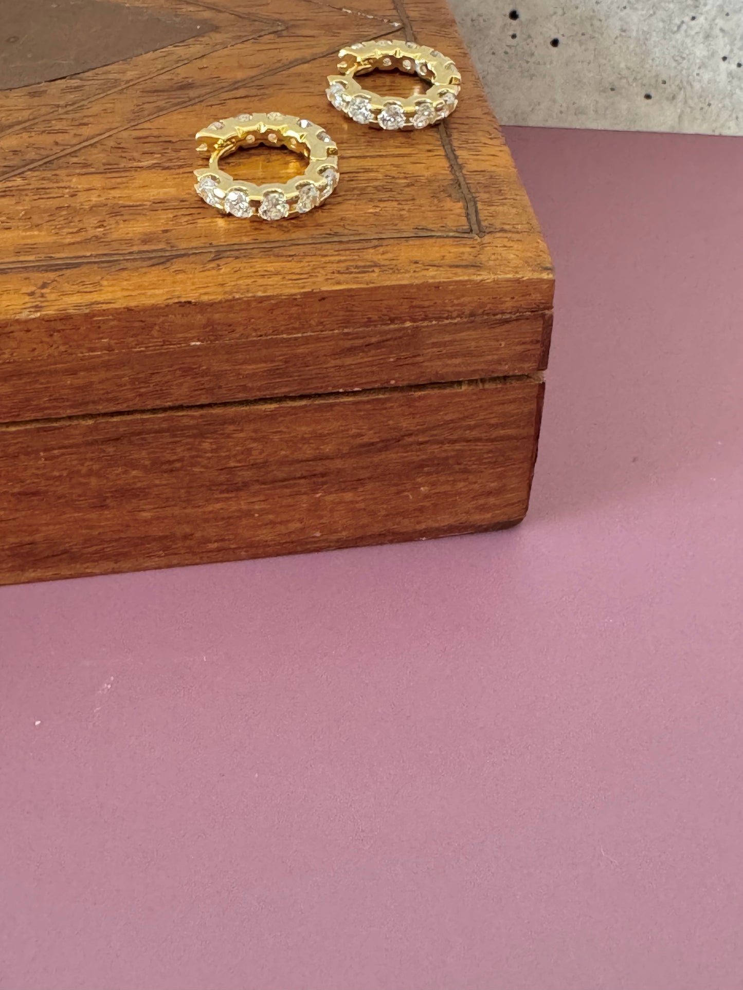 Crystal Studded Gold Huggie Hoops