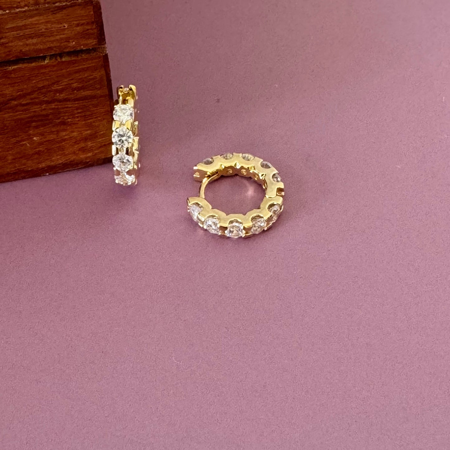 Crystal Studded Gold Huggie Hoops