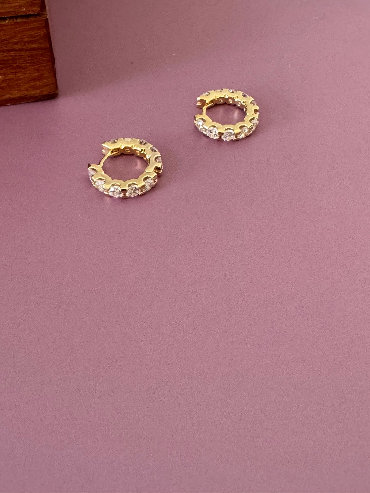 Crystal Studded Gold Huggie Hoops