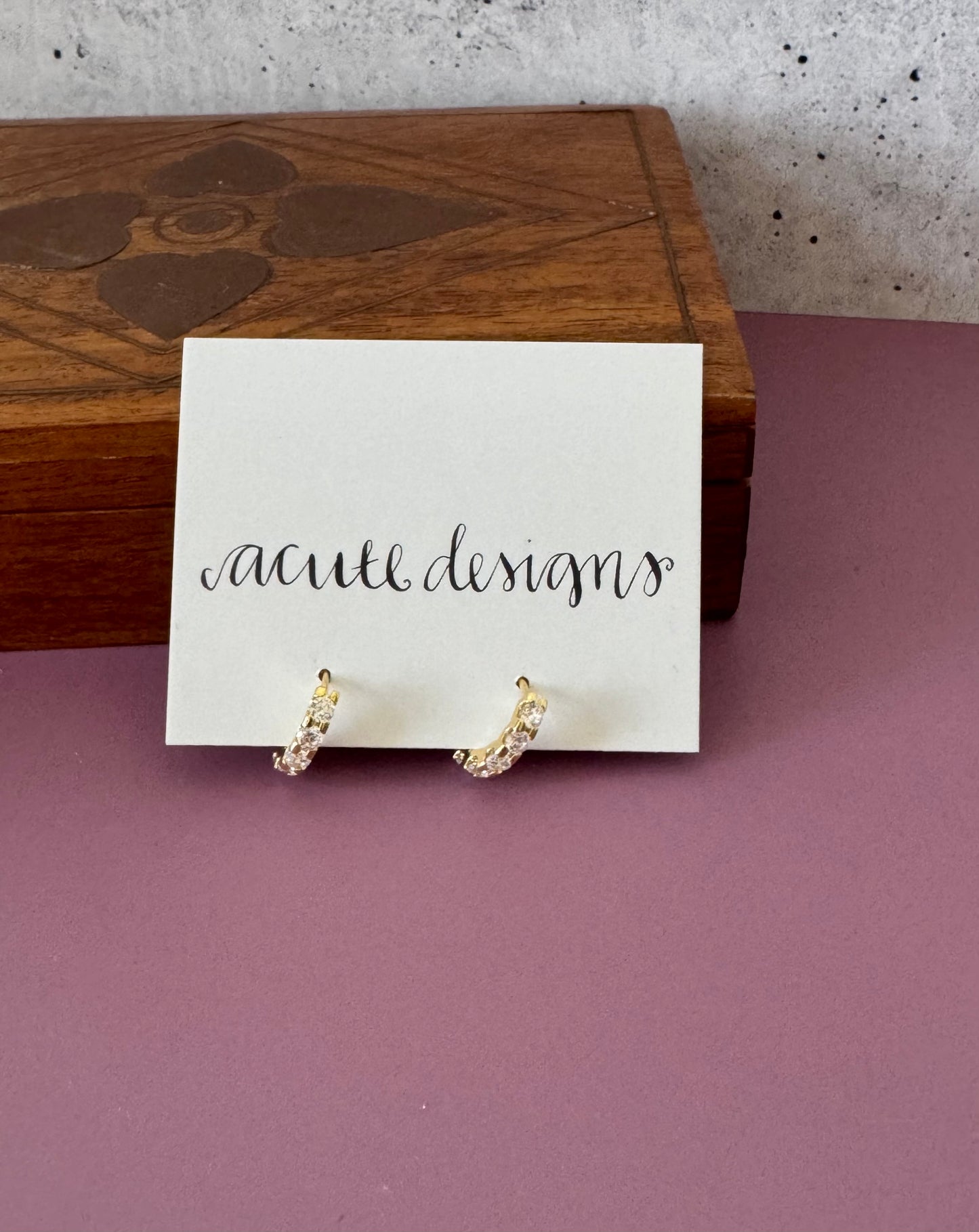 Crystal Studded Gold Huggie Hoops