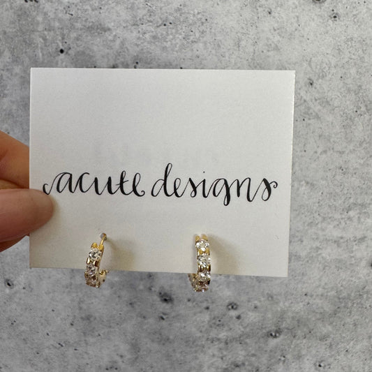 Crystal Studded Gold Huggie Hoops