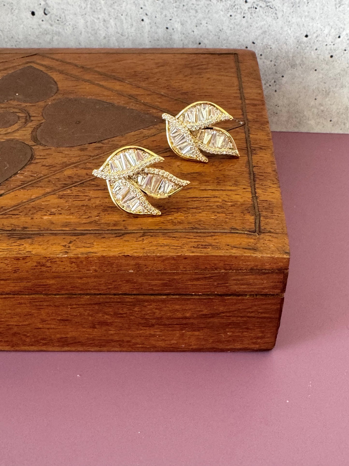 Beaded Leaf Gold Studs