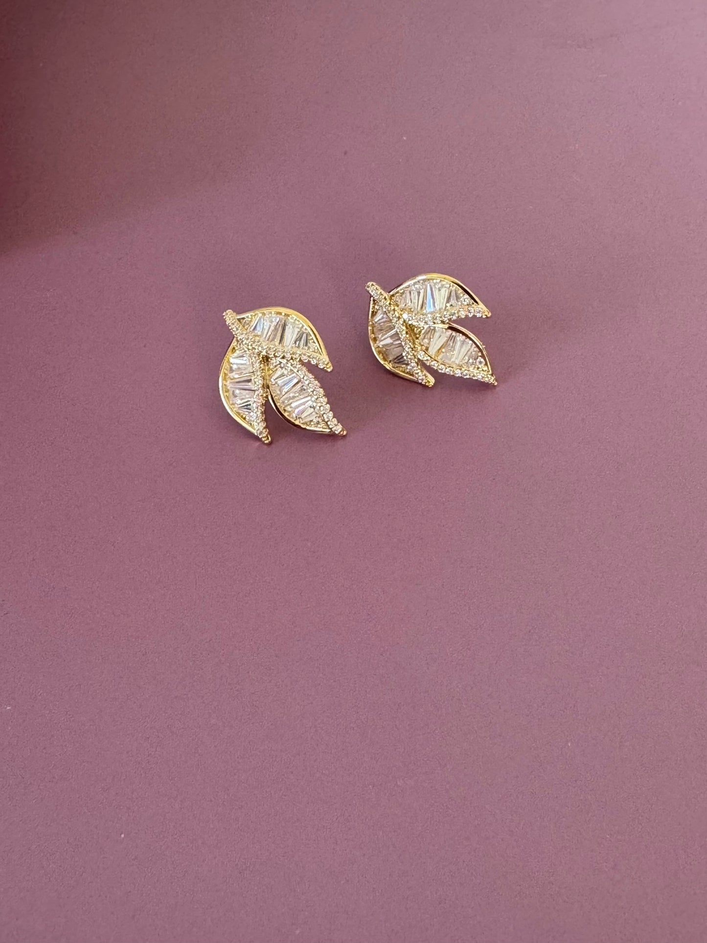 Beaded Leaf Gold Studs