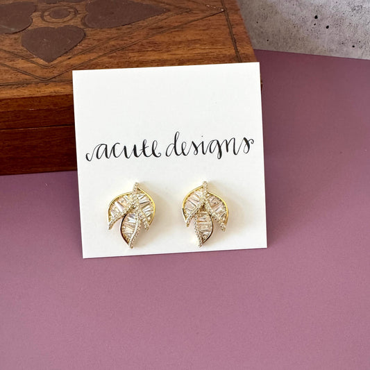 Beaded Leaf Gold Studs