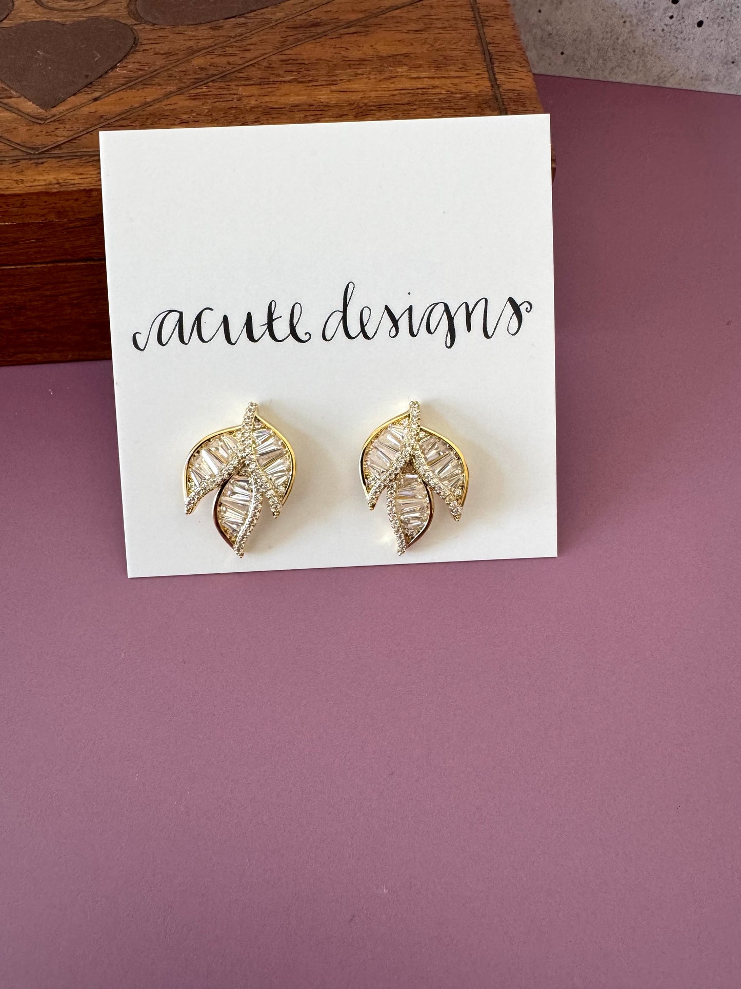 Beaded Leaf Gold Studs