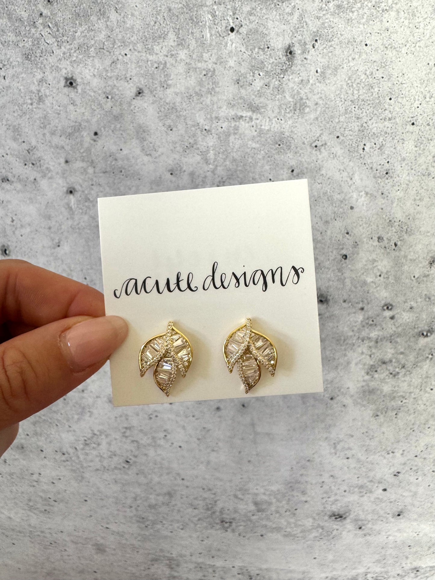 Beaded Leaf Gold Studs