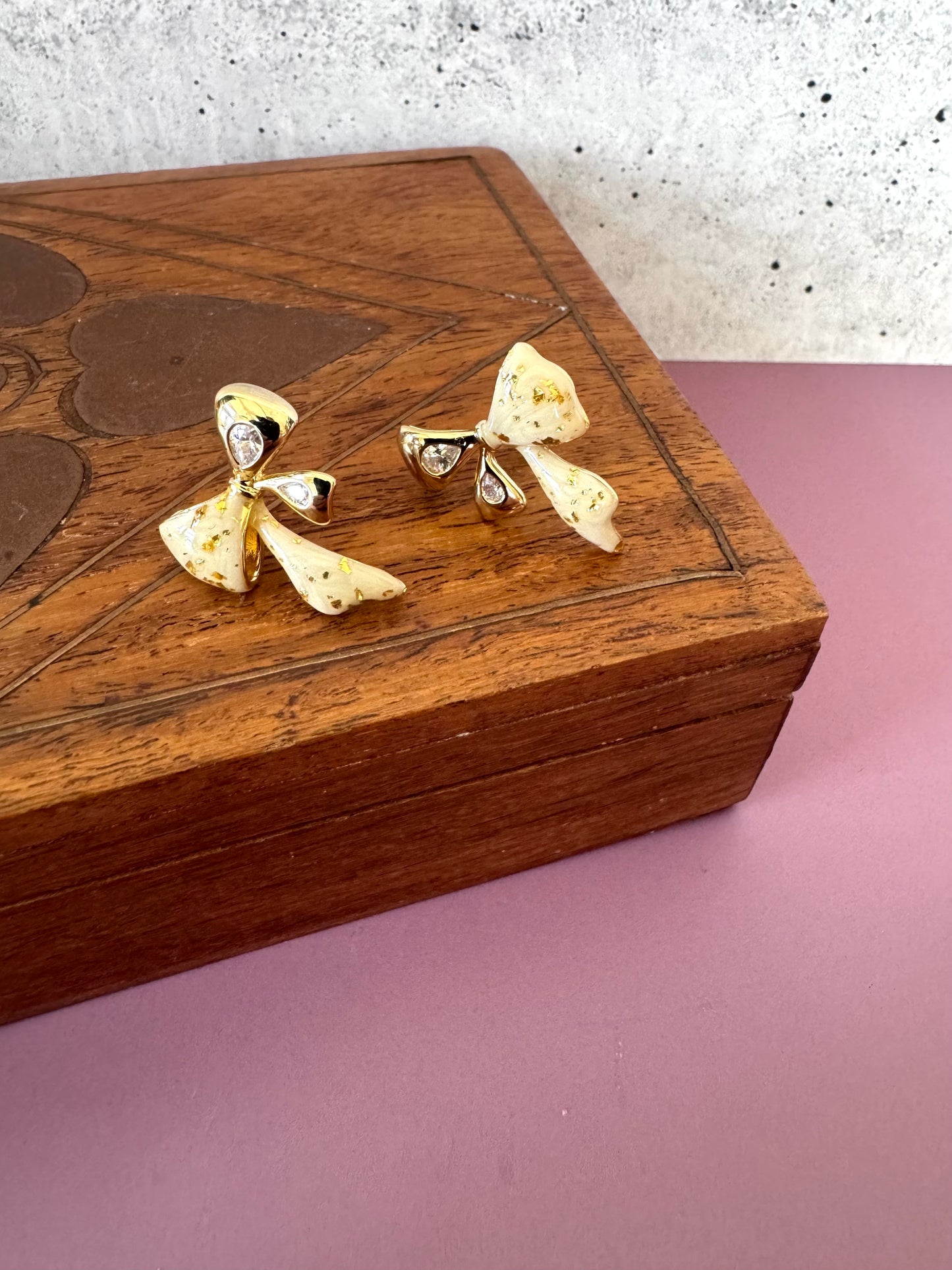 White and Gold Bow Stud Earrings