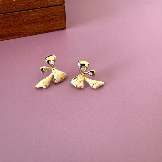 White and Gold Bow Stud Earrings
